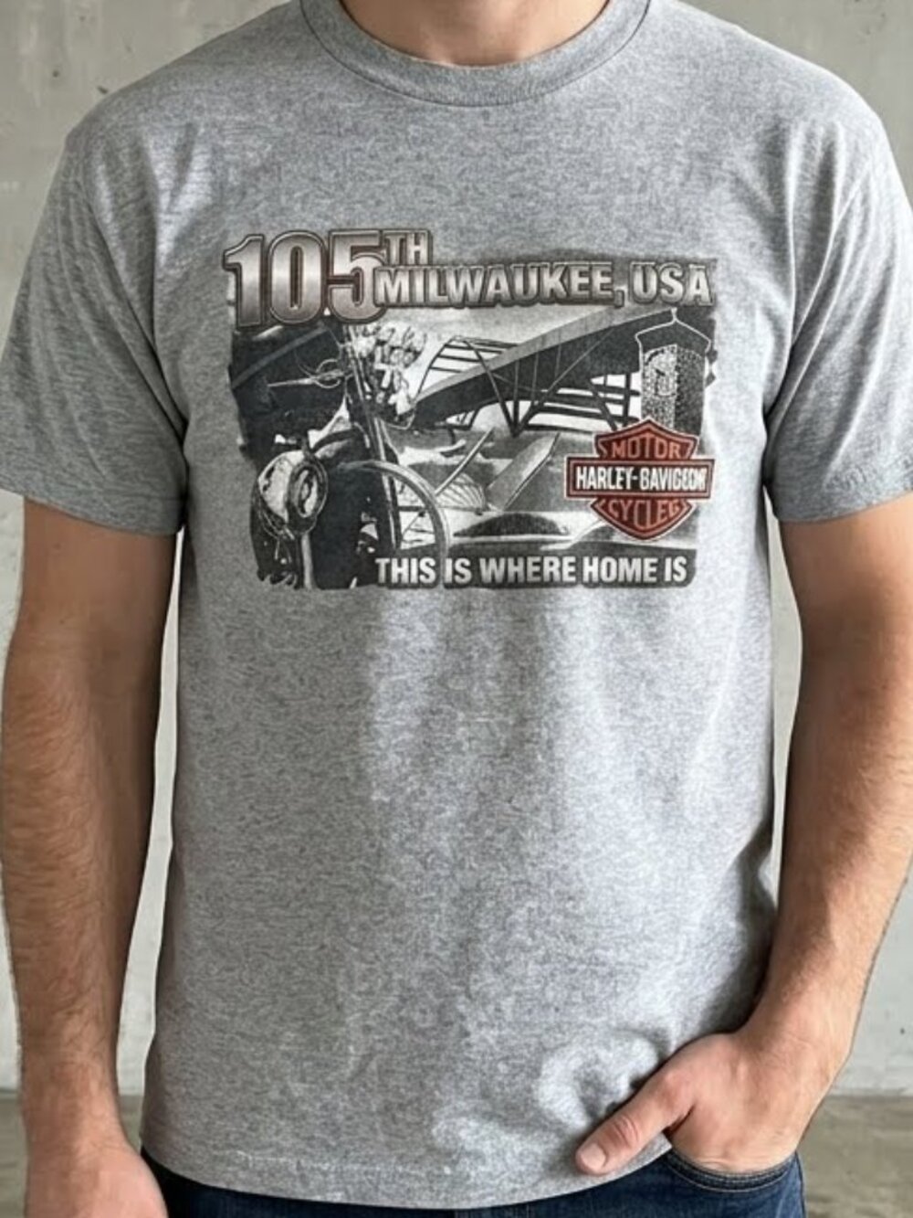 Harley Davidson 105th Anniversary Tee Milwaukee Dealer T-Shirt Gray Men's XL